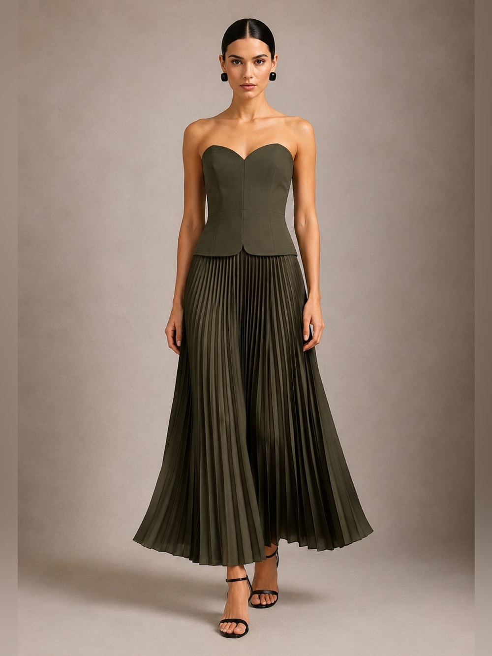 NWT Antonio Melani Billie Crepe Strapless Sleeveless Pleated A-Line Maxi Dress
